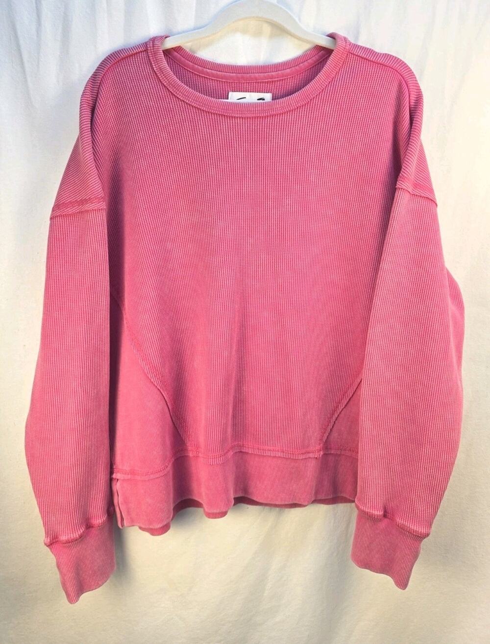 Seven7 Women's Large Pink Waffle Knit Pullover Top Barbiecore Movie Night Casual
